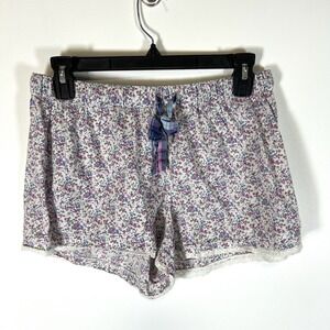 Jane & Bleecker Floral Crochet Trim Sleep Shorts Women's Size Medium Cotton